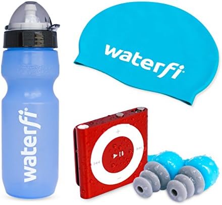 Waterfi Swim Kit Deluxe Featuring The PlatinumX Waterproofed iPod Shuffle , Waterproof Short Cord Headphones, Swim Cap, and Leakproof Water Bottle (Red)