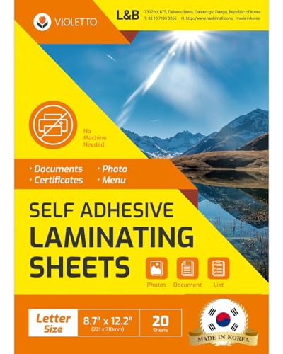 Photo 1 of [VIOLETTO] 20 Sheets - Self Adhesive Laminating Sheets for Ultimate Protection. No Machines Needed, 4 Mil Thickness, 8.5 x 11 Inches. Effortless, Durable & Perfect for Documents & Photos.