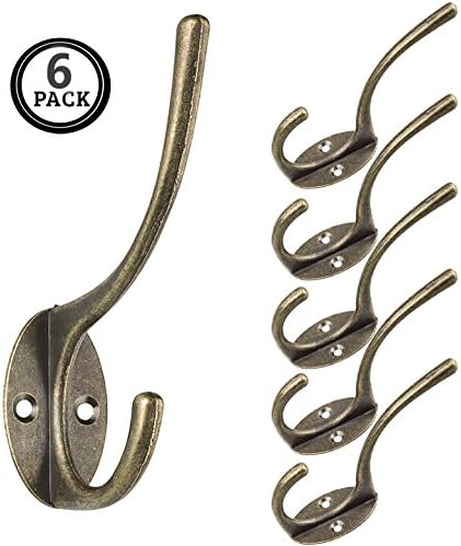 Wall Coat and Hat Hook Coat Hook 3 3/4", Wall Mounted (Screws included), 6 Pack (bronze)