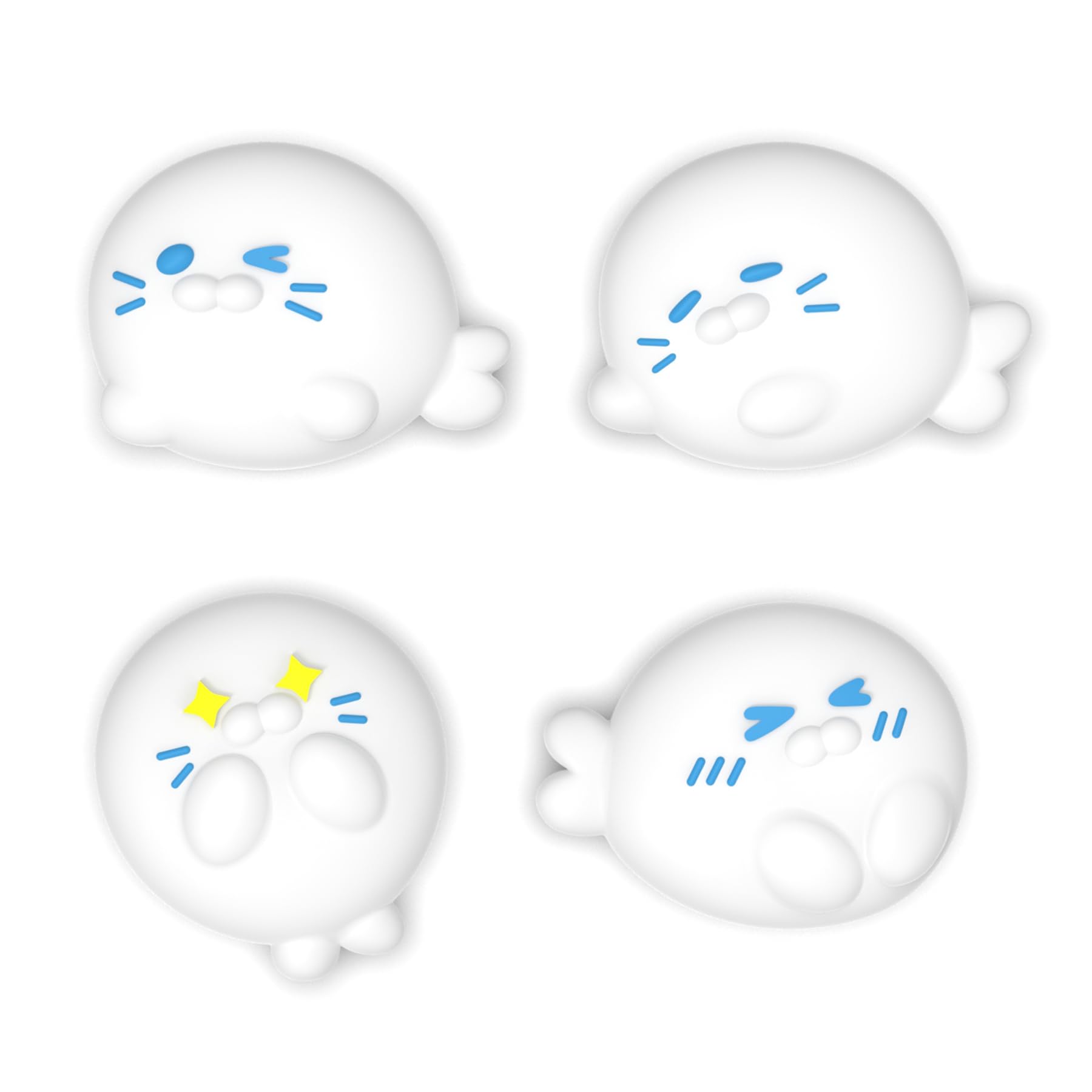 PlayVital Thumb Grips for Nintendo Switch 2 | Kawaii Silicone Joystick Caps (4-Pack) - Cute Accessories Animal Design Thumbstick Covers for Joycon 2 - Cutie Seal Squad