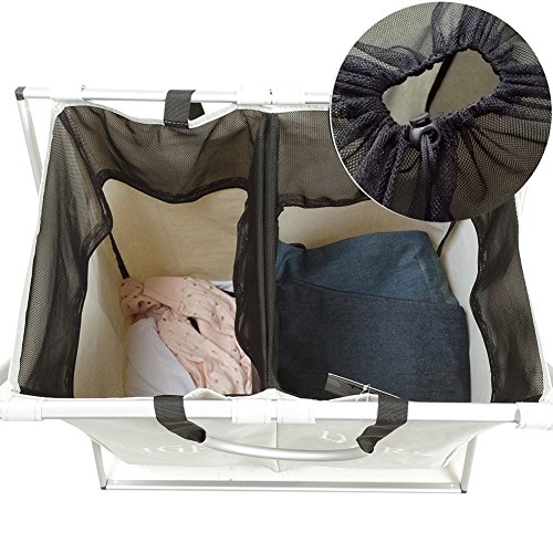 Double Light and Dark Laundry Hamper with Aluminum Frame, 2 Sections Laundry basket, 600D Oxford, 23.2"x 15"x 22.4" Inches (light gray-2)