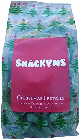 SnackUms Christmas Tree Chocolate Covered Pretzels ~ Mint Flavored Chocolate ~ Perfect Gift Bag