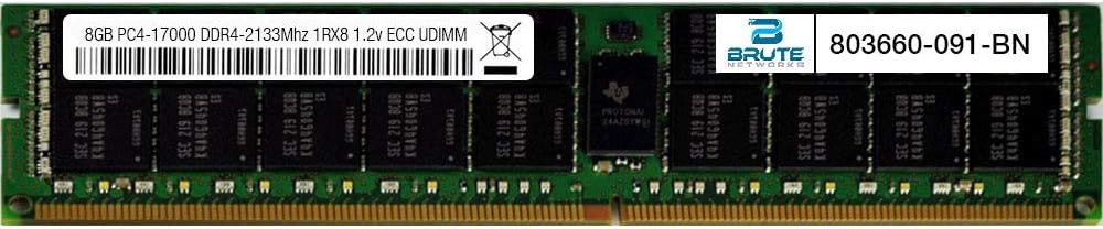 Brute Networks 803660-091-BN - 8GB PC4-17000 DDR4-2133Mhz 1RX8 1.2v ECC UDIMM (Equivalent to OEM PN # 803660-091)