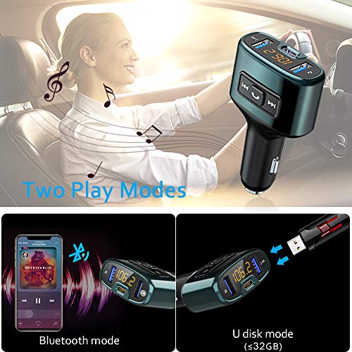 Bluetooth FM Transmitter, Comsoon Wireless Radio Adapter Receiver Car Kit with 18W USB Type-C Car Charger Port & 5V/2.4A Dual USB Ports, Support USB Flash Drive, Hands-Free Calling - Thumbnail 4