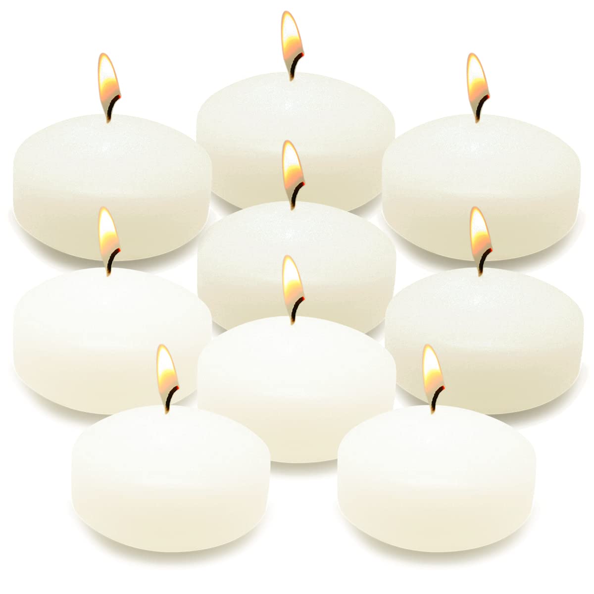 Photo 1 of 12 Pack Smokeless Floating Candles, 3 Inch Ivory Odorless No Drip Wax Burning Candles for Weddings, Birthdays, Holidays and Home Decor