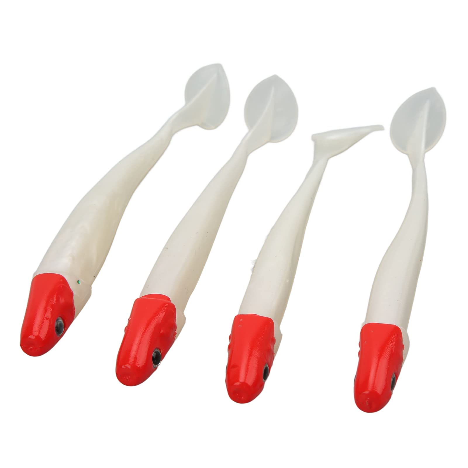VBESTLIFE 4 PCS Fishing Soft Lures, Fishing Soft Lures T Tail Fish Curled Tail Maggot Soft Baits Sea Fishing Lures (Red Head White Body)