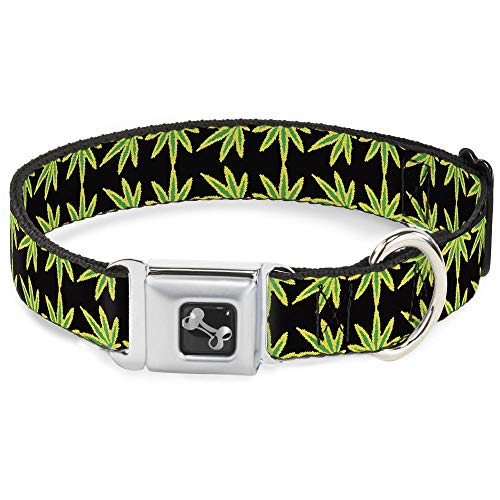 Dog Collar Bone - Marijuana Reflection Black Yellow Green - Small 9-15"
