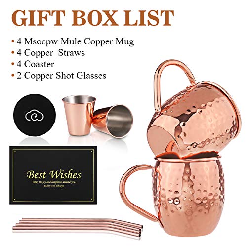 BABAN Moscow Mule Kupferbecher: Umfasst 4 x Becher 500ML, 4 x Untersetzer, 4 x Strohhalme, 2 x Shotglas 60ML in… – Bild 6