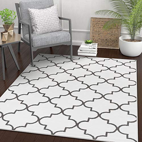 Moroccan Trellis Lattice Navy Off White Area Rugs 5x7 5x8 8x10 8x11