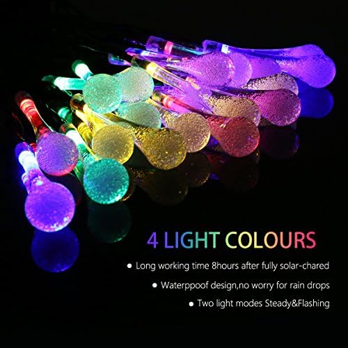30 LED Solar String Lights,Solar Water Drop Outdoor String Lights and Halloween Christmas Day Waterproof Lights for Home, Garden, Party, Festival - Multi Color