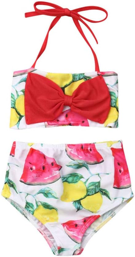 2Pcs Set Toddler Baby Girl Swimsuit Floral Leopard Ruffle Swimwear Bikini Tankini Sunsuit