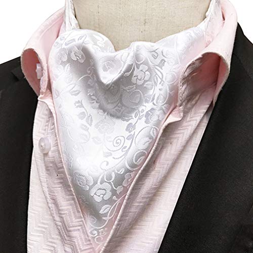 MENDENG Mens Black Gold Paisley Jacquard Woven Silk Cravat Formal Self Tie Ascot - Thumbnail 2