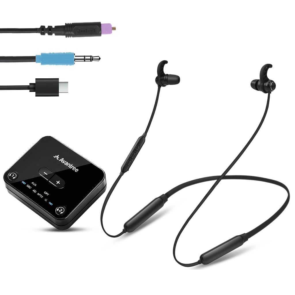 Photo 1 of Avantree HT4186-Q - Wireless Earbuds for TV with aptX Adaptive, Bluetooth Neckband Headphones & Transmitter for Optical Digital or 3.5mm AUX Audio, No Delay, Boosted Volume