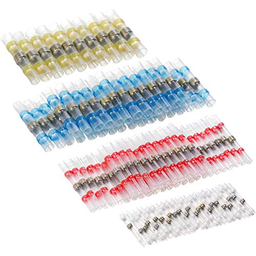50 pcs Solder Seal Wire Connector, Premium Solder Seal Heat Shrink Butt Connectors Terminals Electrical Waterproof Insulated Marine Automotive Copper (23Red 12Blue 10White 5Yellow)