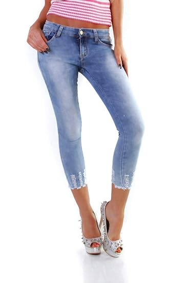 OSAB-Fashion 5299 Damen Jeans Hose Röhre Skinny 7/8-Jeans Destroyed Risse Stretch Denim Slimfit