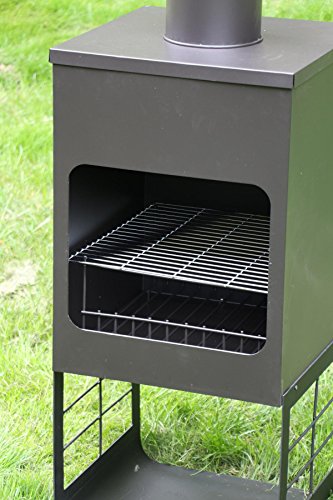 Oliver and Smith - Large Iron Outdoor Round Patio Chiminea Fireplace Rear Fire Shield - 18" x 18" x 46" Tall - with Stainless Steel Grill - Chiminea Weather Cover - 4 Skewers - Thumbnail 2