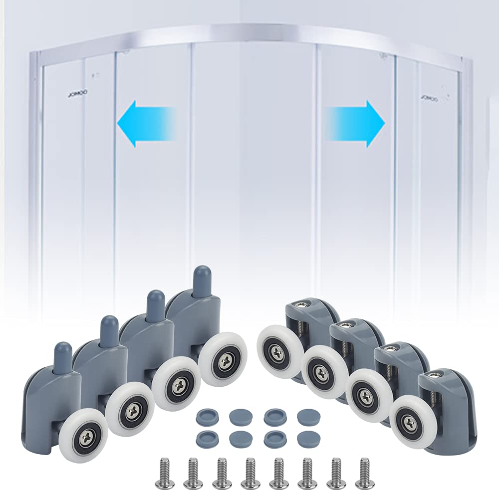 STCRERAG 8 Pcs Shower Door Rollers, 23mm Shower Door Wheels Single Wheel Shower Sliding Door Bottom Runners Rollers for Home Bathroom DIY Replacement Parts (4 Upper and 4 Bottom)