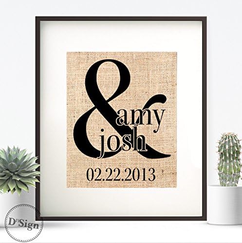 Personalized Ampersand Wedding Established Date, Burlap Wall Decor, Farm Home Sign, Country Chic Wedding Gift, 8x10 Print Matted in 11x14 Picture Frame