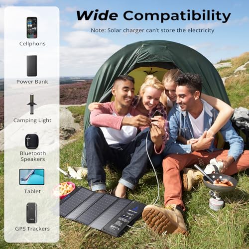 BigBlue 28W Foldable Solar Charger with 2 USB C + 1 USB A Ports (5V/4.8A Total) Portable Solar Panel Waterproof IP44 Compatible with iPhone, iPad, Samsung, Huawei, Xiaomi, for Emergency Travel