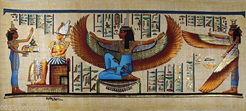 Pharaoh Isis Winged With Maat Original Hand Painted Papyrus Pharaoh Papyri 32