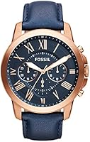 Fossil Men's FS4835 Grant Chronograph Leather Watch-Rose Gold-Tone and Blue