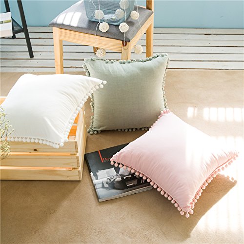 Pom Poms Cotton Throw Pillow Cases Meaning4 Pink European Square 26 x 26 Set of 2 - Thumbnail 5