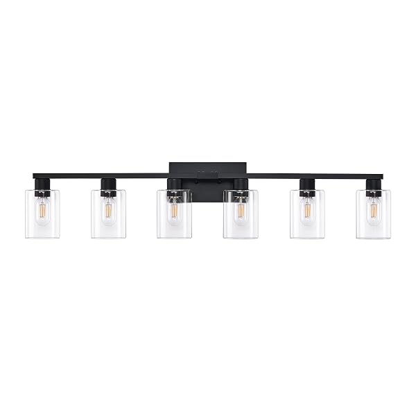 SOPEAS 6-LIGHT BATHROOM VANITY LIGHT BLACK VANITY LIGHTS FOR BATHROOM LIGHT FIXTURES MATTE BLACK 6 LIGHT FIXTURES WITH CLEAR GLASS SHADES FOR BATH OVER MIRROR