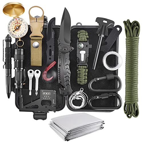 Notfall Survival Kit, 22 in 1 Professional Survival Gear Equipment Tools First Aid Supplies for SOS Notfall Tactical Hiking Jagd Disaster Camping Adve