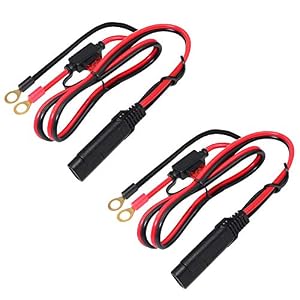Image of Meetou 2FT SAE O Ring Terminal Harness with 10A Fused 2-Pin Quick Disconnect Plug (2PCS-Pack)