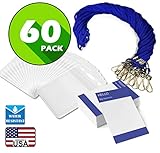 Waterproof Plastic Name Tags ID Card Holder Cord Lanyards for Kids Name Labels, School, Camp, Field Trip, Business Event, Conference Badges Holder, Name Tag with Lanyard (60, Royal Blue Vertical)