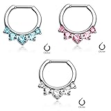 Cz 14g or 16g Septum Clicker Ring 316L Stainless Steel - Choose Clear, Pink or Aqua