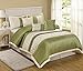 7 Piece Liverpool Jacquard Circle Patchwork Comforter Set (Queen, Olive)