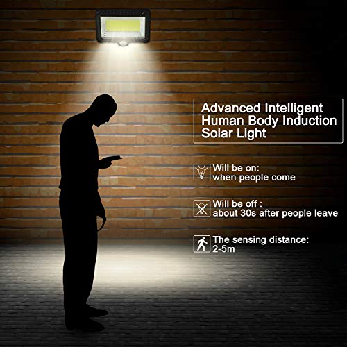 Solar Lights Outdoor, Waterproof Human Body Induction Solar Powered Wall Lamp 56 LED Spotlight, 5 m/ 16.4 ft Cord Easy-to-Install Security Lights with Adjustable Solar Panel for Courtyard, Villa, Gara