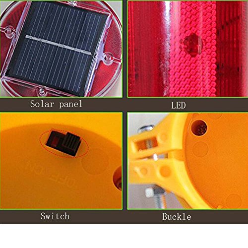 LEDHOLYT 0.3w Solar Powered Emergency Strobe Warning Light Wireless Flashing Barricade Safety Road Construction Traffic Flicker Beacon Lamp Red Color