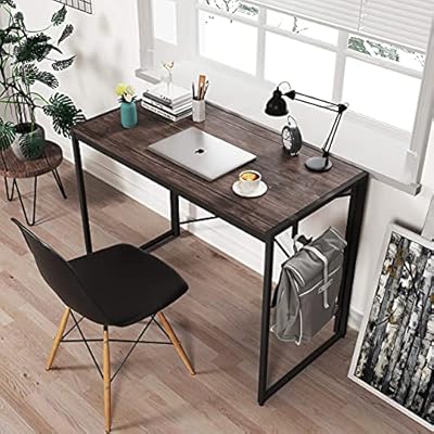 Home Office Laptop Desk 39" Folding Computer Desk for Small Place Modern Simple Work Table with Hook Study Writing Desk for Bedroom, Easy to Assemble 51PV9PFrgnS