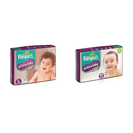 Pampers Active Baby Diapers, Large (78 Count) & Pampers Active Baby Medium Size Diapers (62 Count)