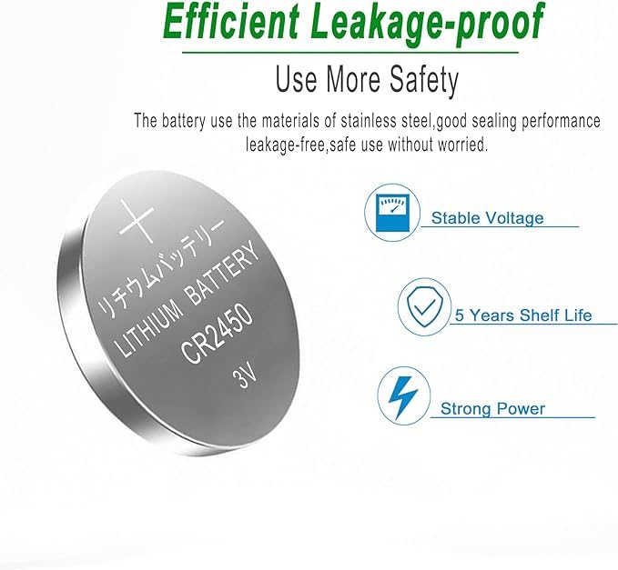 JNKXIXI 50 Pack CR2450 Battery Lithium Li-ion 600mAh CR 2450 3V Batteries