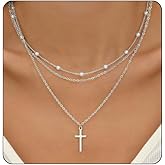Layered Cross Necklace for Women Dainty Gold Pearl Cross Choker Necklaces Jewelry for Women
