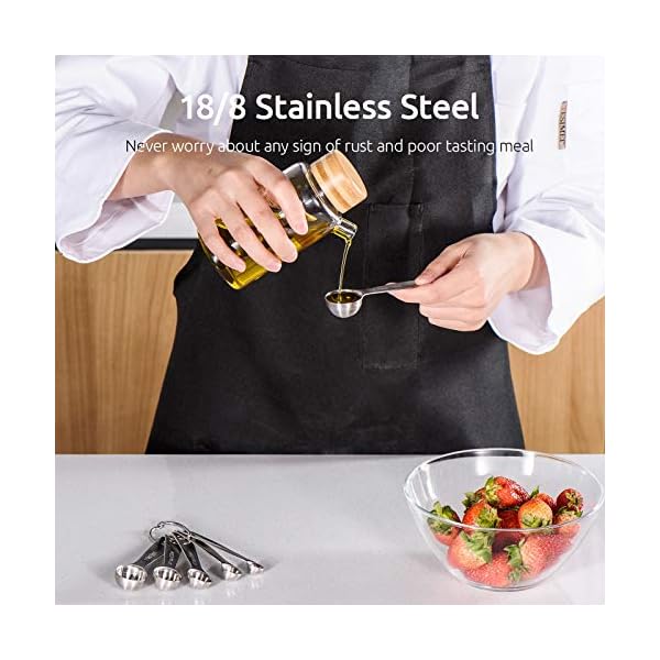 U-Taste 18/8 Stainless Steel Measuring Spoons Set of 6, (1/8 TSP, 1/4 TSP, 1/2 TSP, 1 TSP, 1/2 tbsp & 1 tbsp) for Dry…