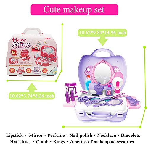 Little Girls Pretend Makeup Kit Cosmetic Pretend Play Set Kids Beauty Salon Makeup Set Toy for Children Best Gift Set with Mirror
