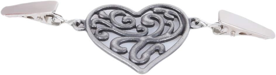 Dolland Vintage Engraving Hollow Heart-Shaped Clothes Clip Sweater Shirt Dress Cardigan Clasps Clip,Ancient Silver Heart Shape