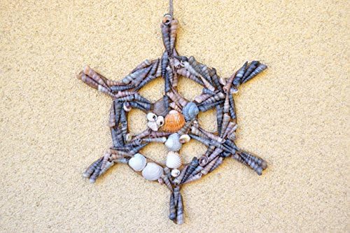 Rustic Seashell decor Ship Steering Wheel Ship Helm Nautical decoration beach decor Ocean Sea Art Nursery decor Coastal sign Boys room decor Seashells ornament Nautical bathroom decor