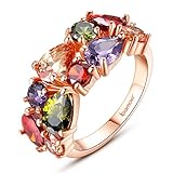 BAMOER 18K Rose Gold Cubic Zirconia Promise Wedding Party Ring for Girls Women Size 7