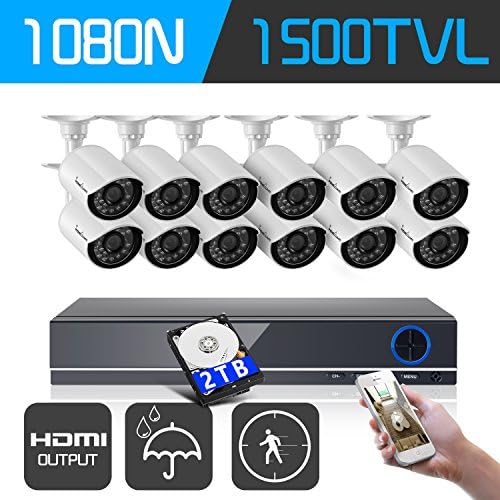 IHOMEGUARD 1080N Home Security Camera System 12 Outdoor 720P HD 1500TVL 16CH Video Surveillance System 2TB Hard Drive