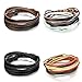 FUNRUN JEWELRY 4PCS Leather Bracelet for Men Wristband Long Around Bracelet Wrist Cuffs Set Adjustable