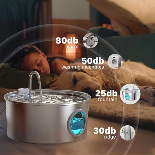 Automatic Dog Water Fountain, Stainless Steel Drinking Dispenser for Large Dogs Cats, 7L/236oz/1.8G