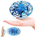 Flying Toys, Hand Operated Drones Gift for Kids, Men, Women - Hands Free Mini Drone Stress Reliever Toys with 360° Rotating and Shinning LED Lights for Boys and Girls Toys， Blue