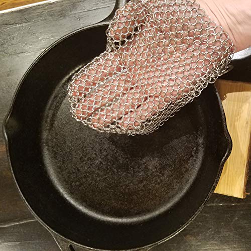 Extra Large (XXXL) Cast Iron Chainmail Scrubber For Cleaning Your Cast Iron Pan, Skillet, Griddle, Dutch Oven, Wok. Safe on Seasoning. Massive 8x8 Stainless Steel. - Thumbnail 4