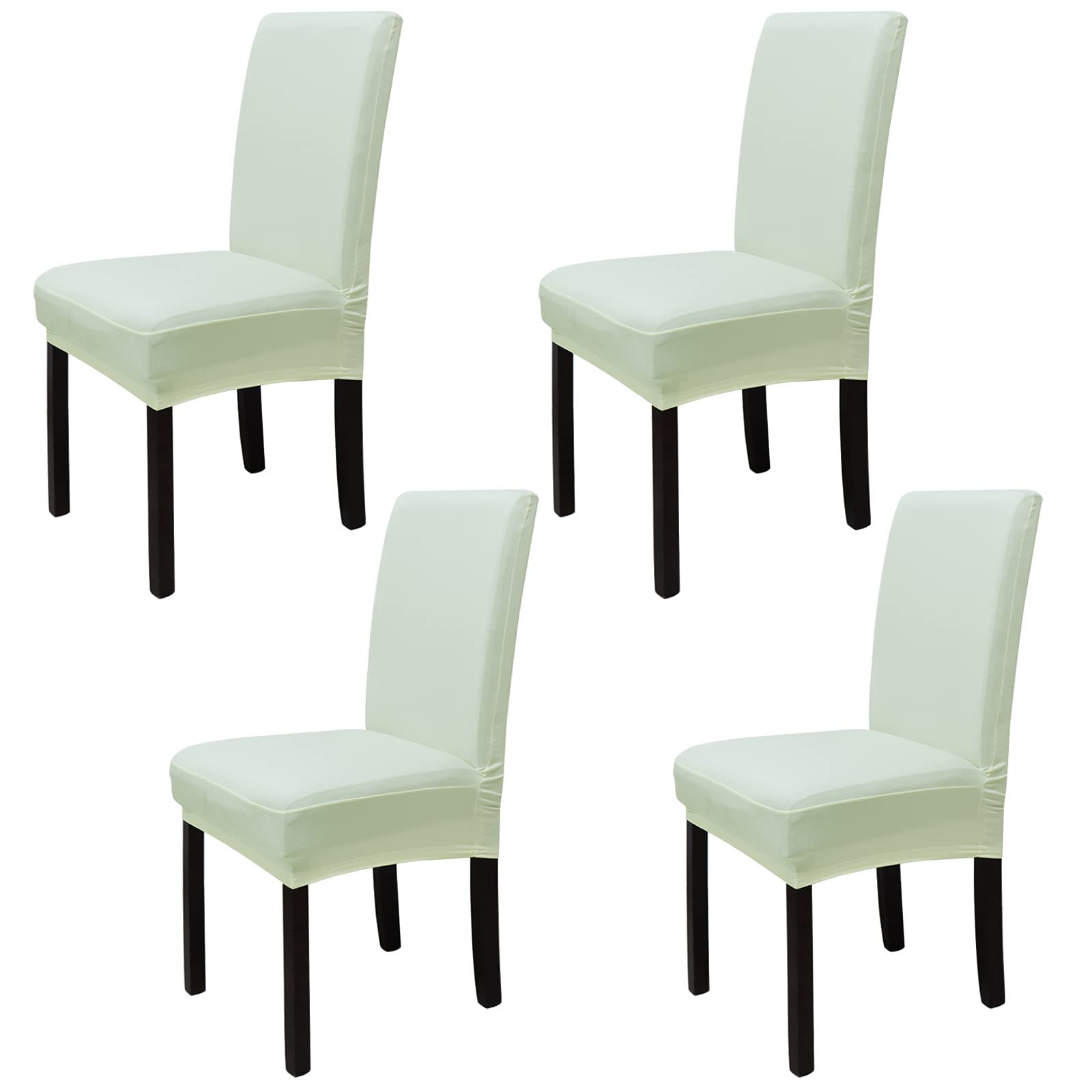 Leeyunbee Set of 4 Dining Chair Covers, Modern Elastic Stretch Chair Protector, Removable Washable Kitchen Chair Seat Covers for Hotel, Restaurant, Wedding, Dining Room, Banquet, Ceremony (Beige)