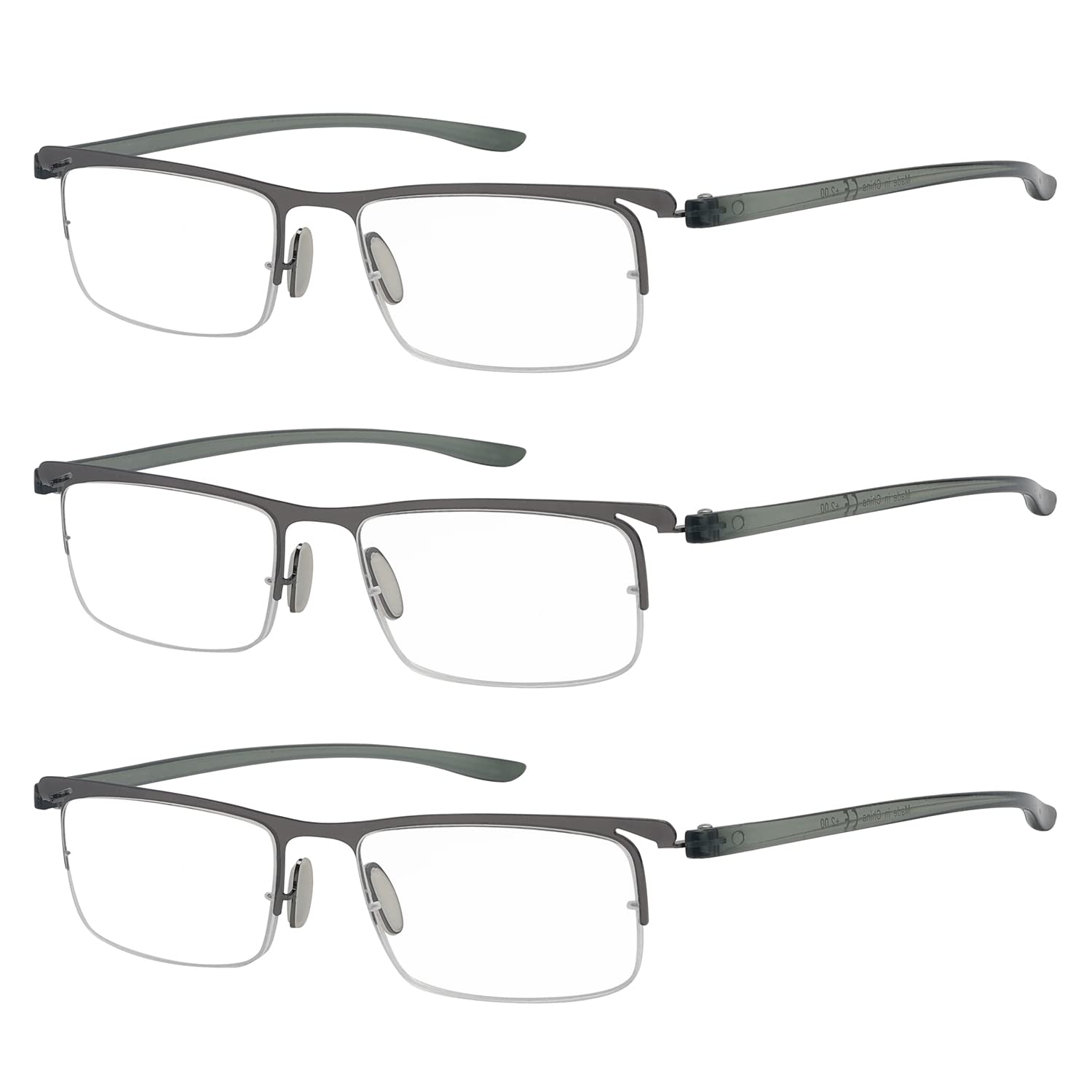 Eyekepper 3-Pack Plastic Temple Lightweight Half-Rim Reading Glasses Men Women